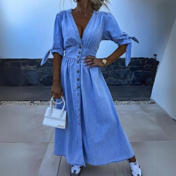 Echo™ - Denim maxi-jurk met V-hals en split