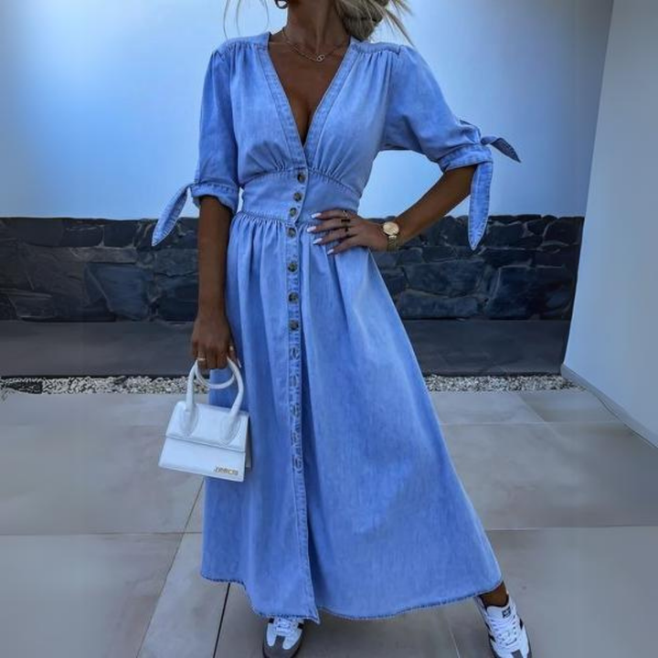 Echo™ - Denim maxi-jurk met V-hals en split